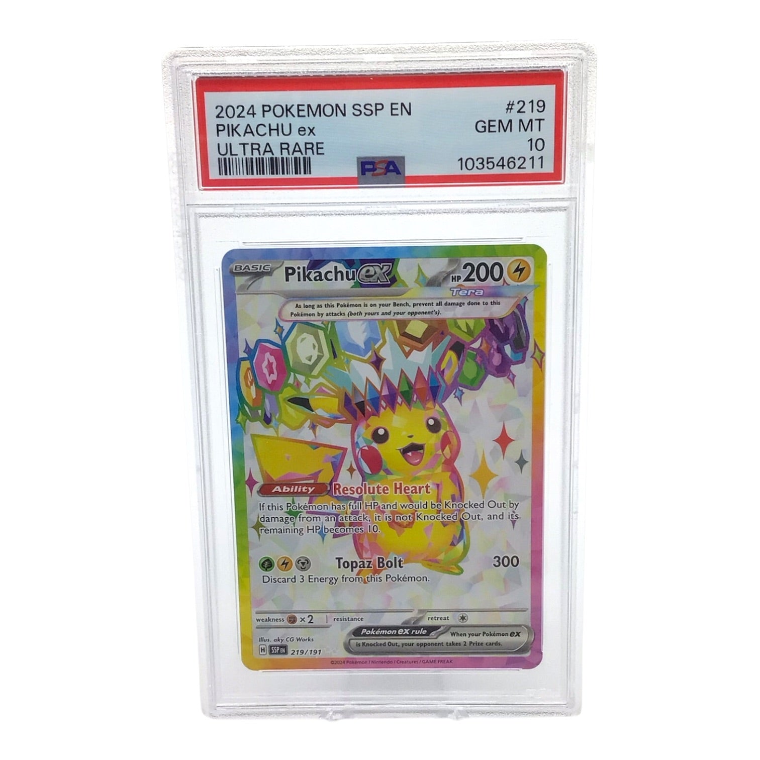 Real PSA 10 Pikachu ex number 219 slab